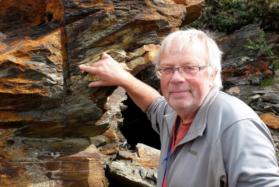 Professor Einar Timdal er én av ganske få forskere som har en slekt oppkalt etter seg. Her har han funnet et eksemplar av Timdalia ved Klasberget gruve.