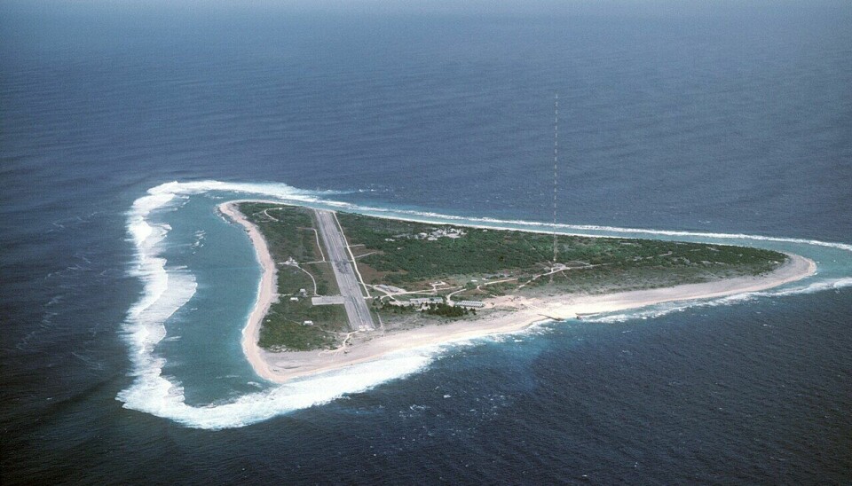 Havbunnen utenfor denne ørlille atollen i Stillehavet kan åpnes for utvinning av havbunnsmineraler. Dette er Minami-Torishima i Stillehavet. Bildet er tatt i 1987.
