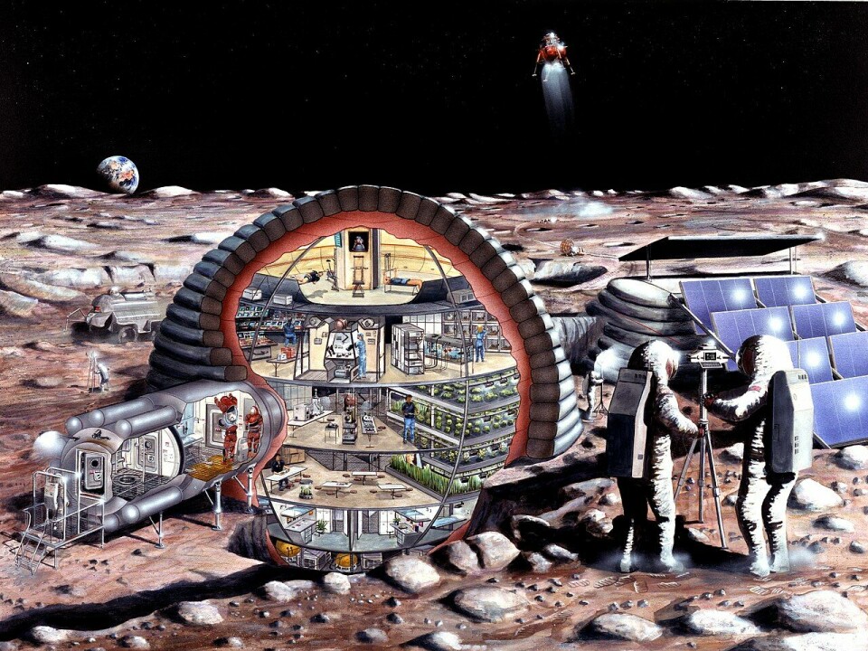 Slik så NASA for seg at vi kunne leve på en månebase. Konseptbildet er fra 1989.