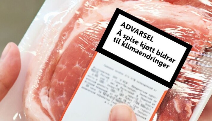 Britiske forbrukere valgte færre kjøttmåltider når de var merket med klimaadvarsel. Bildet er manipulert.