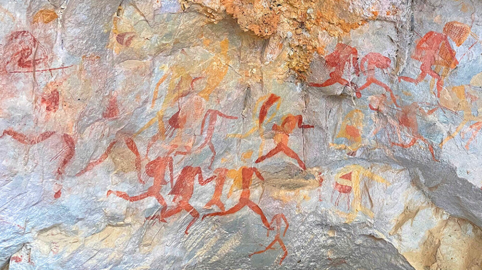 Vibeke Viestad believes that the San peoples' rock paintings were used in other contexts than previously assumed. This image shows a rock painting created by San people in the Groot Winterhoek Mountains in South Africa.