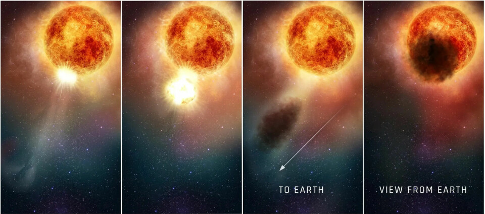 Slik har NASA illustrert hva som kanskje har skjedd. Støvskyen la seg mellom stjernen og oss, slik at lyset ble svakere.