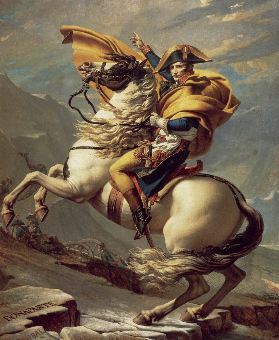 Napoleon som krysser Alpene. Maleri av Jacques-Louis David.