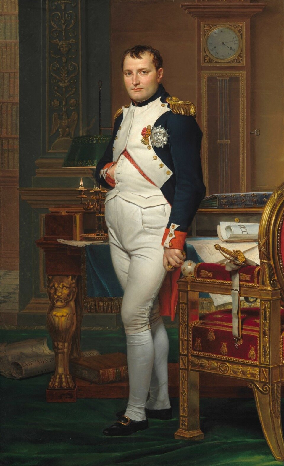 Napoleon med hånden innenfor vesten. Denne posituren var på moten på den tida, og ikke noe som var spesielt for Napoleon selv.