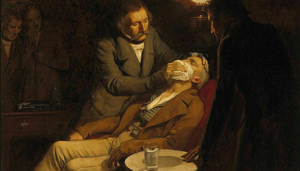 William Morton bedøver en pasient med eter i 1846.