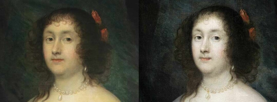Diana Cecil, før og etter den nye restaureringen. Hun har litt mindre lepper til høyre.