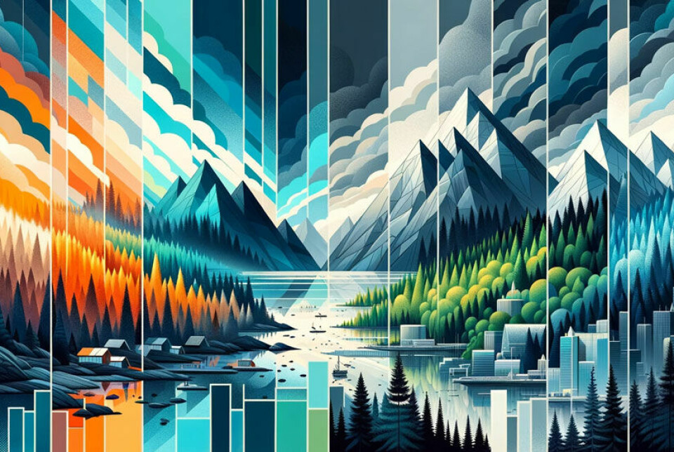 Norwegian nature is rapidly being developed. This illustration was created by researcher Zander Venter using artificial intelligence.
