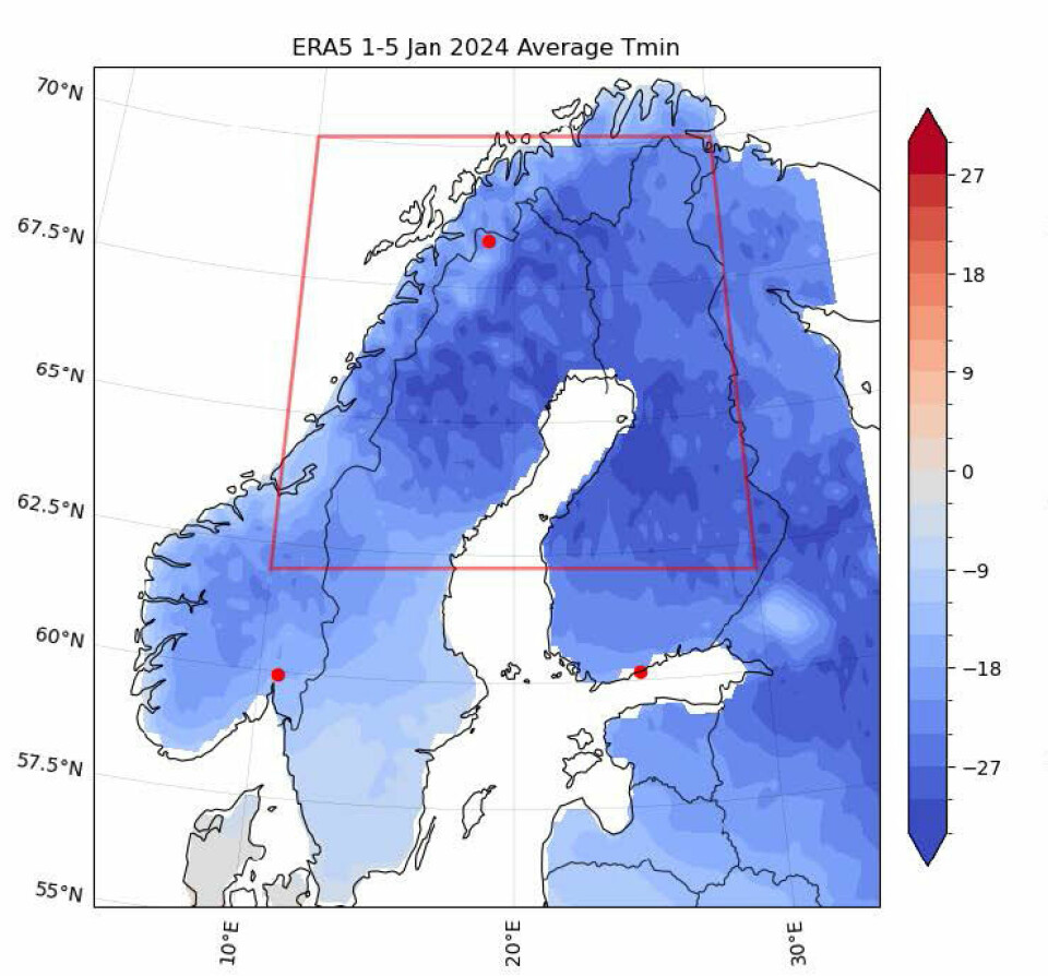 Den røde firkanten markerer området som World Weather Attribution-gruppen undersøkte.