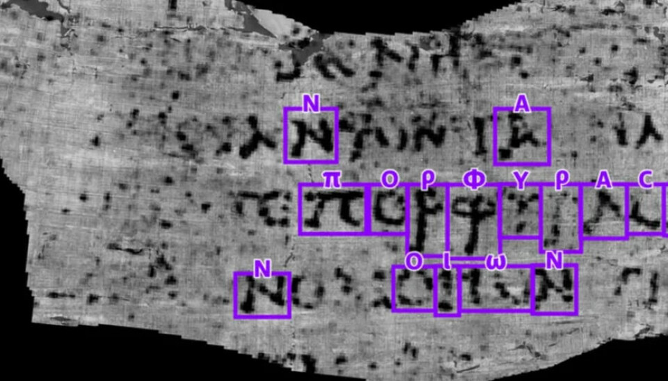 I den 2.000 år gamle teksten er det oppdaget ord som πορφύρac, som betyr lilla på gresk.