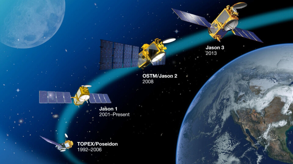 Satellittene løper stafett med radar-altimeter (høydemåler) for å observere havnivået på kloden vår.