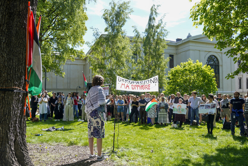Flere studenter, akademikere og ansatte ved universitetet protesterte ved professorboligen i Oslo sentrum tirsdag, der UiOs universitetsstyre diskuterte akademisk boikott av Israel.