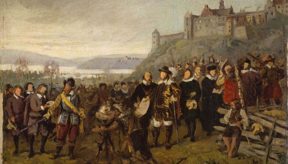 En staselig framstilling av grunnleggingen av Christiania i 1624 - Christian 4. i midten av bildet, som altså skal ha skjedd i slutten av september. Dette maleriet er en skisse av Adolph Tiedemand, rundt 1876.