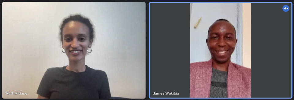 Ung-journalisten Ruth Kidane intervjuer James Wakibia på Skype.