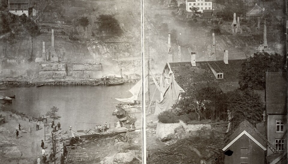 Arendal sentrum etter brannen i 1868.