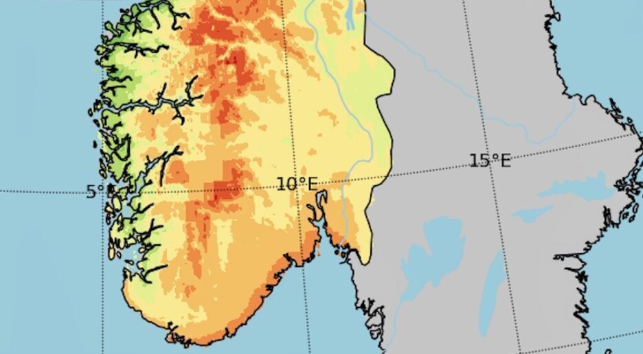 Dette kartet viser hvor i Norge det kommer mest energi fra sola