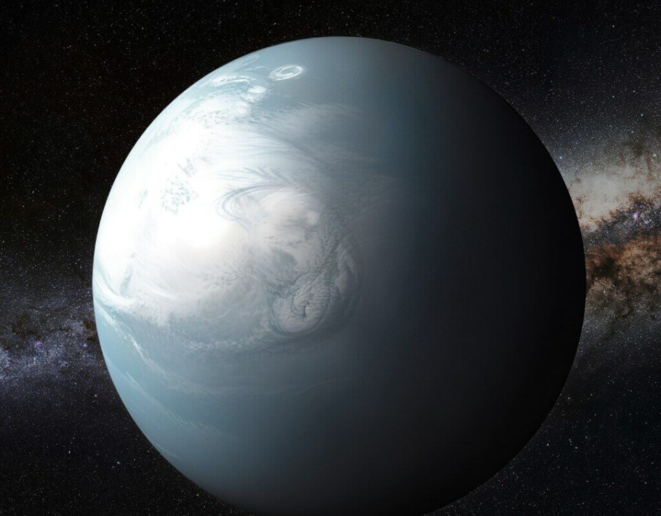 Illustrasjon av en hypotetisk hycean-planet.