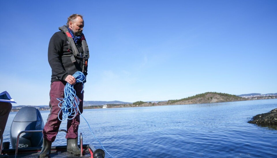 – Havet blir varmere langs hele norskekysten, som i resten av verden. Det gjør at fjordene tåler mindre tilførsel av næringssalter og organisk materiale, sier NIVA-forsker André Staalstrøm. Her på feltarbeid i Oslofjorden.