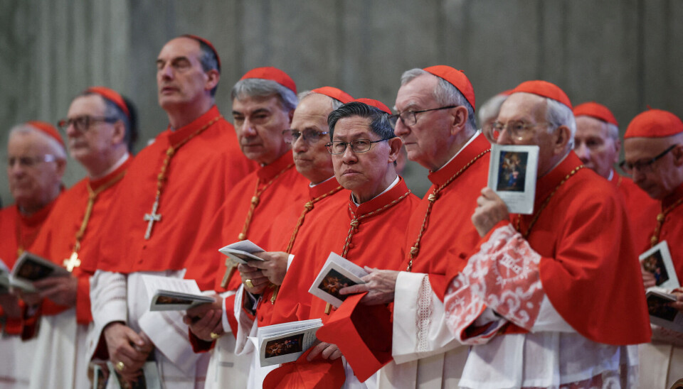 Kardinalene i den romersk-katolske kirken skal nå velge ny pave. Italienske Pietro Parolin og filippinske Luis Antonio Tagle (nummer to og tre fra høyre) er favoritter. Kardinalene skal nå velge ny pave.