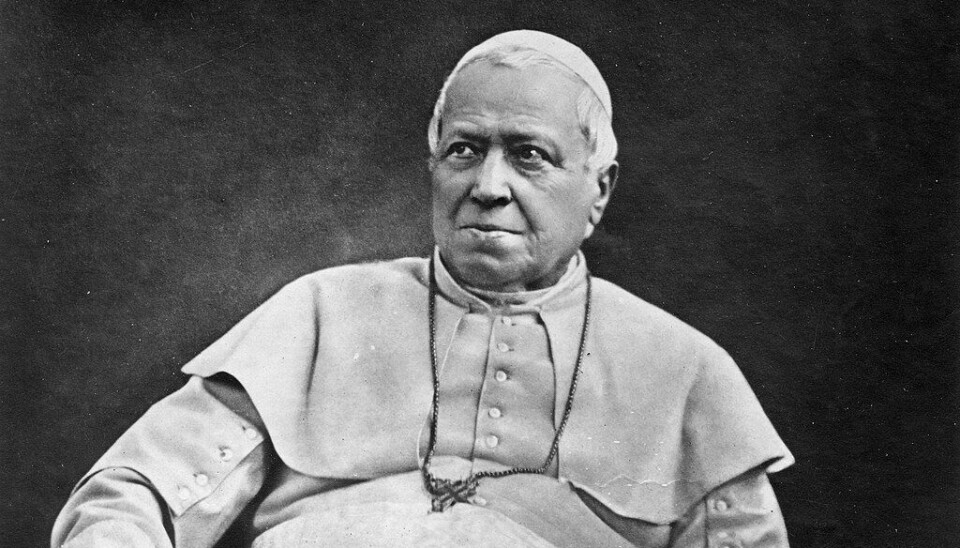 Den konservative Pius 9. kjempet mot reformer i kirken, mot protestanter og moderne ideologier. Under ham vedtok kirken at paven er ufeilbarlig. Pave Pius 9. fotografert i 1875.