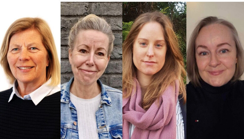 Åste Renolen (fra venstre) ved Senter for omsorgsforskning, Camilla Holth, virksomhetsleder ved Nordbyen omsorgssenter i Gjøvik kommune, Lisa Victoria Burrell ved Senter for omsorgsforskning og Elisabeth Rosenvinge, sykepleier ved Nordbyen omsorgssenter, har gode erfaringer fra samarbeid.