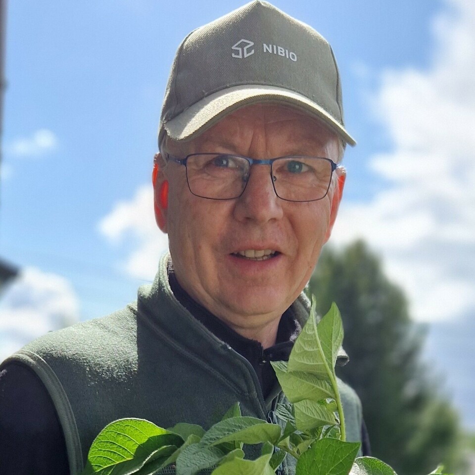 På jobben forsker Trond Knapp Haraldsen på jord. Hjemme dyrker han grønnsaker og blomster i potter, drivhus og kjøkkenhage. Portrett av Trond Knapp Haraldsen.