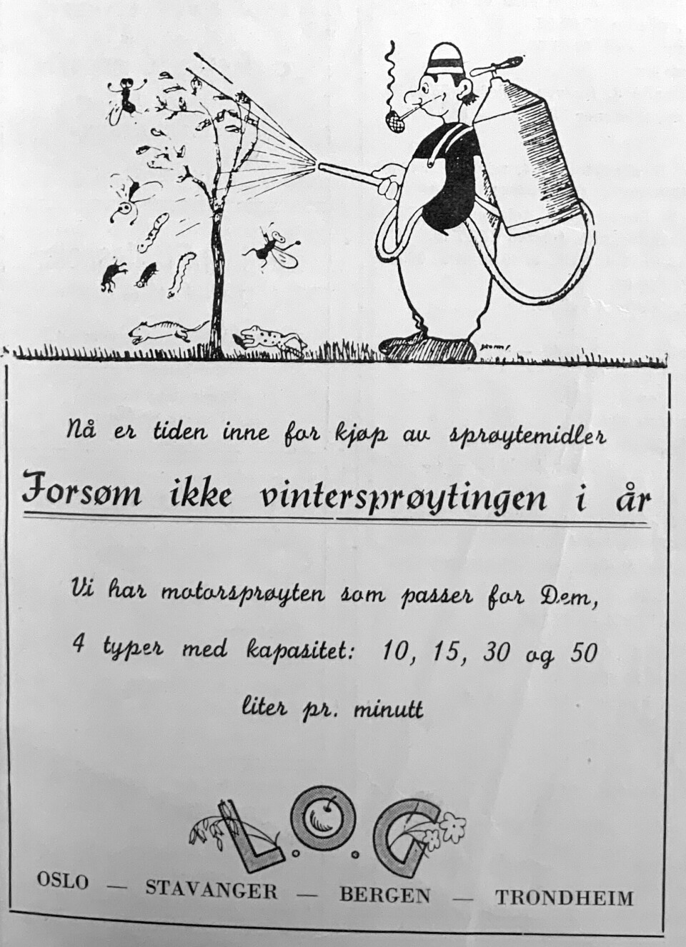 En annonse for sprøytemidler fra 1951.