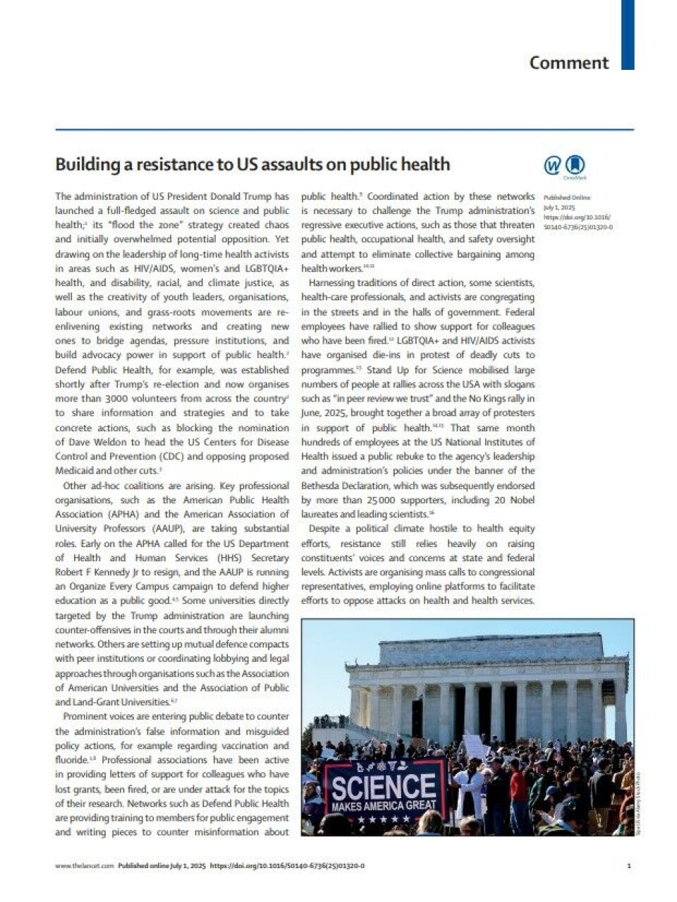 Innlegget i The Lancet er et såkalt Call to Action – en oppfordring til å handle.