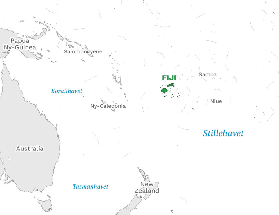 Flere av nabolandene til Fiji er også øygrupper. Kart over Fiji