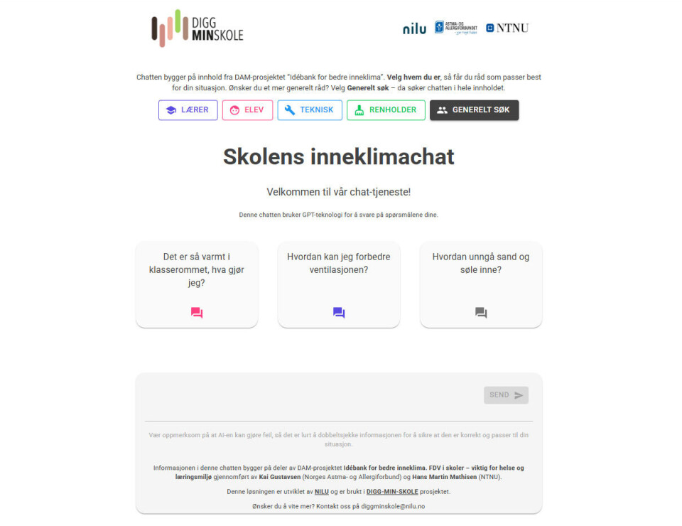 I chatten kan du velge din rolle før du spør, og så vil svarene tilpasses deretter.