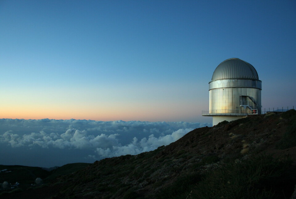 Bilde av Nordic Optical Telescope (NOT) på La Palma. Det er et relativt lite teleskop på 2,56 meter i diameter.
