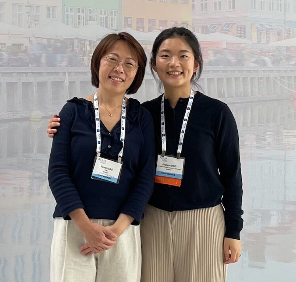 Førsteamanuensis Yanran Cao og Jingwen Ding under Aqua-konferansen 2024 i København.