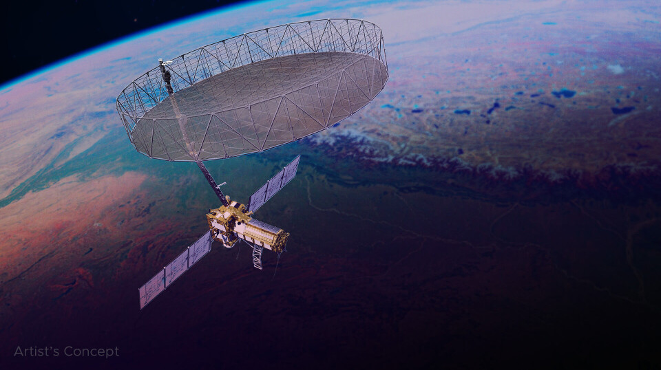 Den digre paraplyen måtte foldes ut etter at satellitten hadde nådd riktig høyde.