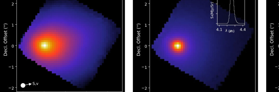 Her ser James Webb-teleskopet den interstellare kometen 3I/Atlas i infrarødt lys. Det lyseste punktet er midten av kometen.