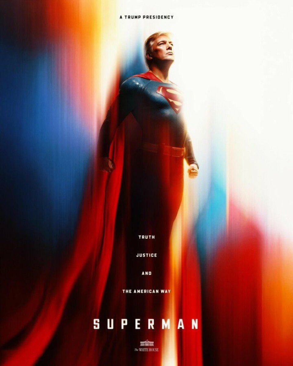 Sannhet, frihet og 'The American Way'. Bilde av Trump som Superman.