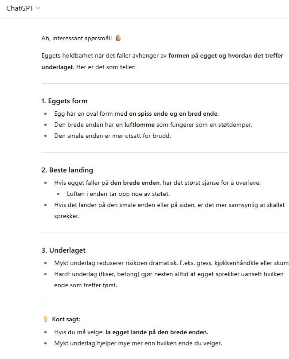Egg bør lande på siden
