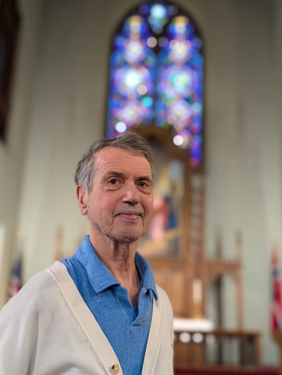 Norske innvandrere møtte motstand da de ville ha gudstjenester på norsk, forteller pastor Gunnar Kristiansen i Mindekirken.
