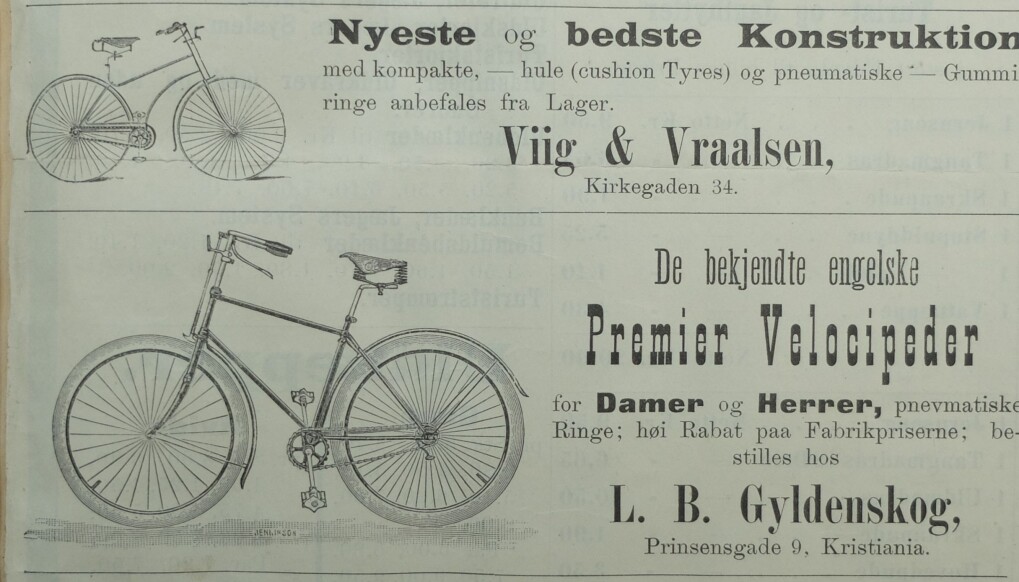 Sikkerhetssykkelen fra 1890-tallet ligner veldig på syklene slik vi kjenner dem i dag. Den diamantformede rammen satt sammen av to trekanter, pedaler, kjede og gummidekk. Annonser i Norsk Idrætsblad i 1891. Sikkerhetssykkelen fra 1890-tallet ligner veldig på syklene slik vi kjenner dem i dag. Den diamantformede rammen satt sammen av to trekanter, pedaler, kjede og gummidekk. Annonser i Norsk Idrætsblad i 1891.