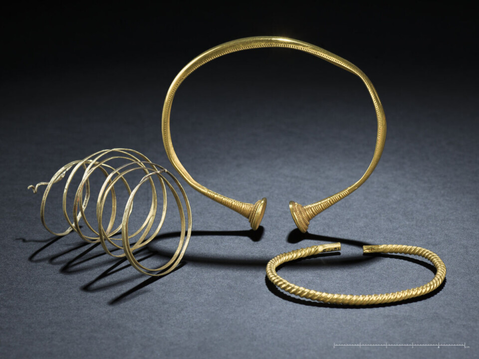 Armringer av gull fra bronsealderen. Fra Klepp kommune på Jæren.