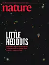 Natures forside der det kun er én artikkel, nemlig denne med tittelen 'Little red dots'. Bildet som fyller forsiden, er svart med lysende gule og røde prikker. Natures navn står i rødt.