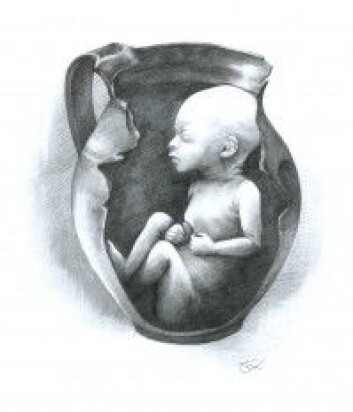 Rekonstruksjon av hvordan babyen kan ha ligget i krukken. (Tegning: Luca Kis) Rekonstruksjon av hvordan babyen kan ha ligget i krukken. (Tegning: Luca Kis)
