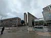 Campus ved MiT på en våt, overskyet dag