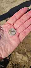 En hånd holder en av de mange myntene fra vikingtiden.