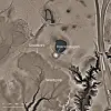 Illustrasjon av Raknehaugen i forhold til hvor jordskredet skal ha gått, sett ovenfra.