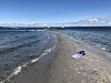 En svært tynn sandøy stikker opp av havet.