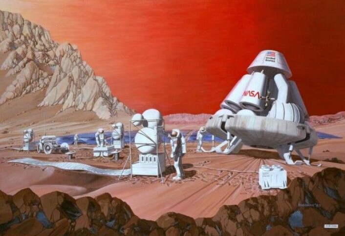 Vil vi kunne bo på Mars i fremtiden? (Illustrasjon: Les Bossinas of NASA Lewis Research Center) Vil vi kunne bo på Mars i fremtiden? (Illustrasjon: Les Bossinas of NASA Lewis Research Center)