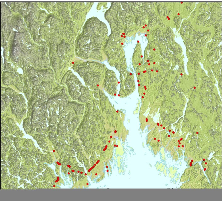 Kartet viser steinalderboplasser i Oslofjordområdet. (Bilde: Solheim, Persson: Early and mid-Holocene coastal settlement and demography in southeastern Norway: Comparing distribution of radiocarbon dates and shoreline-dated sites, 8500–2000 cal. BCE) Kartet viser steinalderboplasser i Oslofjordområdet. (Bilde: Solheim, Persson: Early and mid-Holocene coastal settlement and demography in southeastern Norway: Comparing distribution of radiocarbon dates and shoreline-dated sites, 8500–2000 cal. BCE)