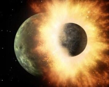 Den nye studien støtter en teori om at månen ble skapt ved et gigantisk sammenstøt mellom jorden og et annet himmellegeme. (Illustrasjon: NASA/JPL/Calltech) Den nye studien støtter en teori om at månen ble skapt ved et gigantisk sammenstøt mellom jorden og et annet himmellegeme. (Illustrasjon: NASA/JPL/Calltech)