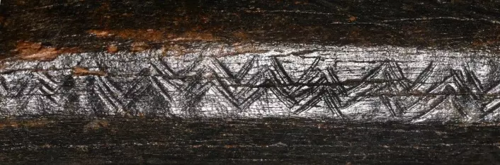 Nærbilde av fiskebein-mønsteret på kveg-knokkelen. (Foto: Arkeologisk fakultet i Leiden)