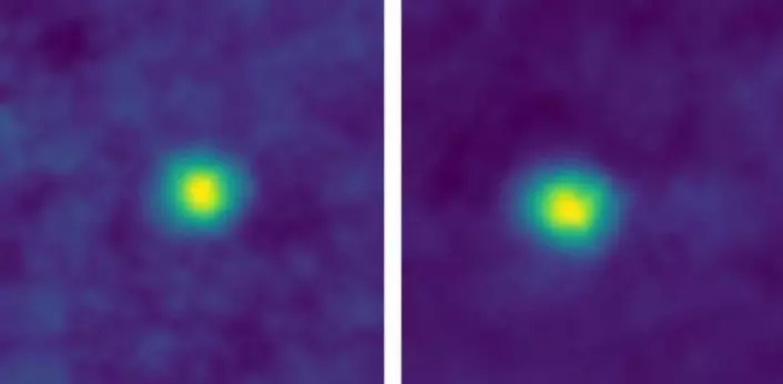 Slik ser de ut – de to objektene fra Kuiperbeltet som Nasa-romsonden har fotografert 6,12 milliarder kilometer fra jorden. (Foto: NASA/Johns Hopkins University Applied Physics Laboratory/Southwest Research Institute)