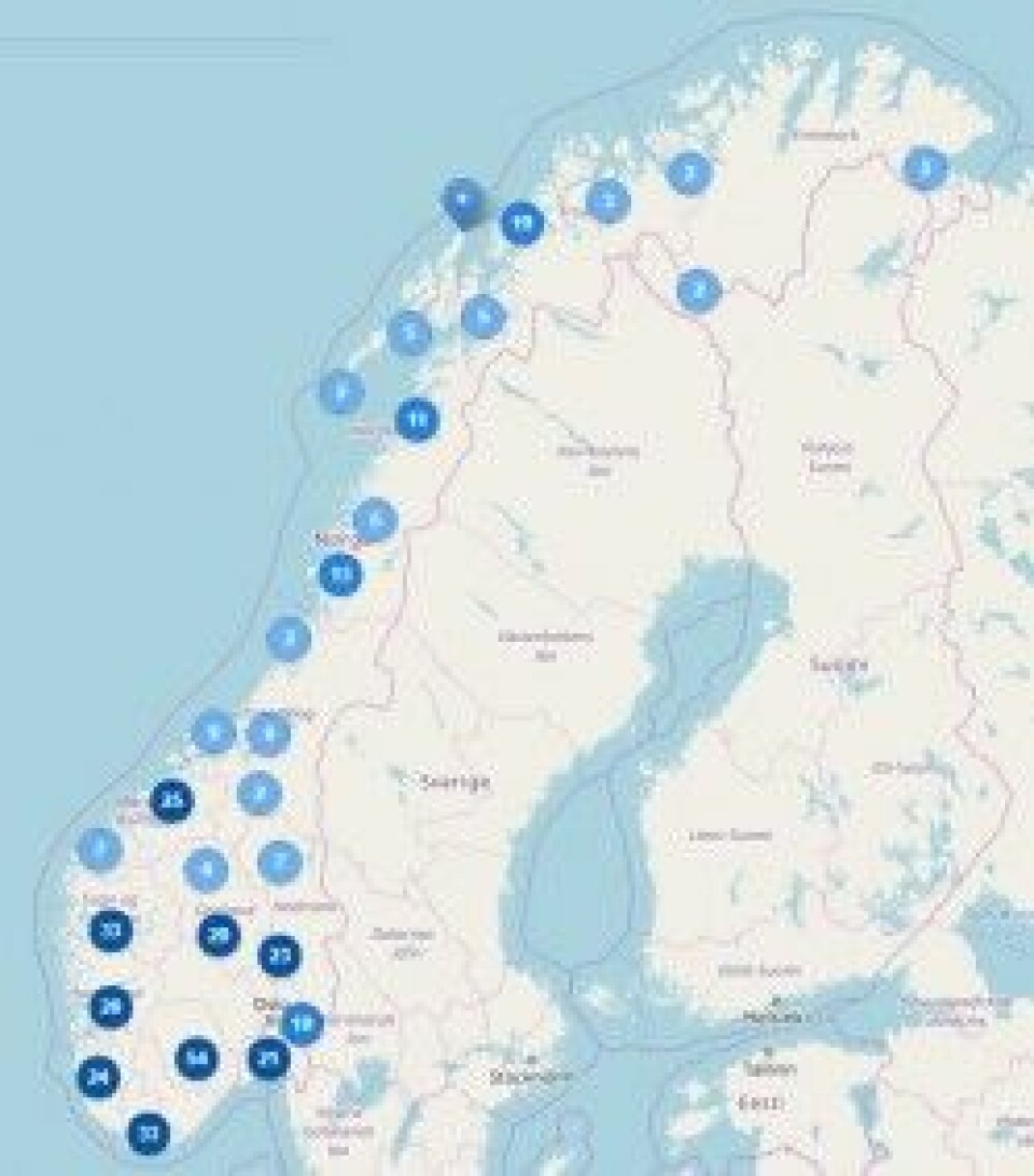 Kartet gir en oversikt over lokale sagn i Norge. Du kan også sende inn sagn fra hjemstedet ditt til Norsk Folkeminnesamling. (Skjermdump fra UiO sine nettsider)
